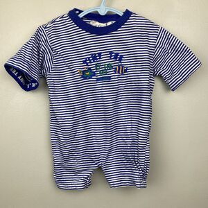 Tiny tee by the sea‎ one piece baby 9-12m blue striped VTG 90s beach pool